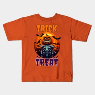 Trick Or Treat pumpkin head skeleton halloween Kids T-Shirt